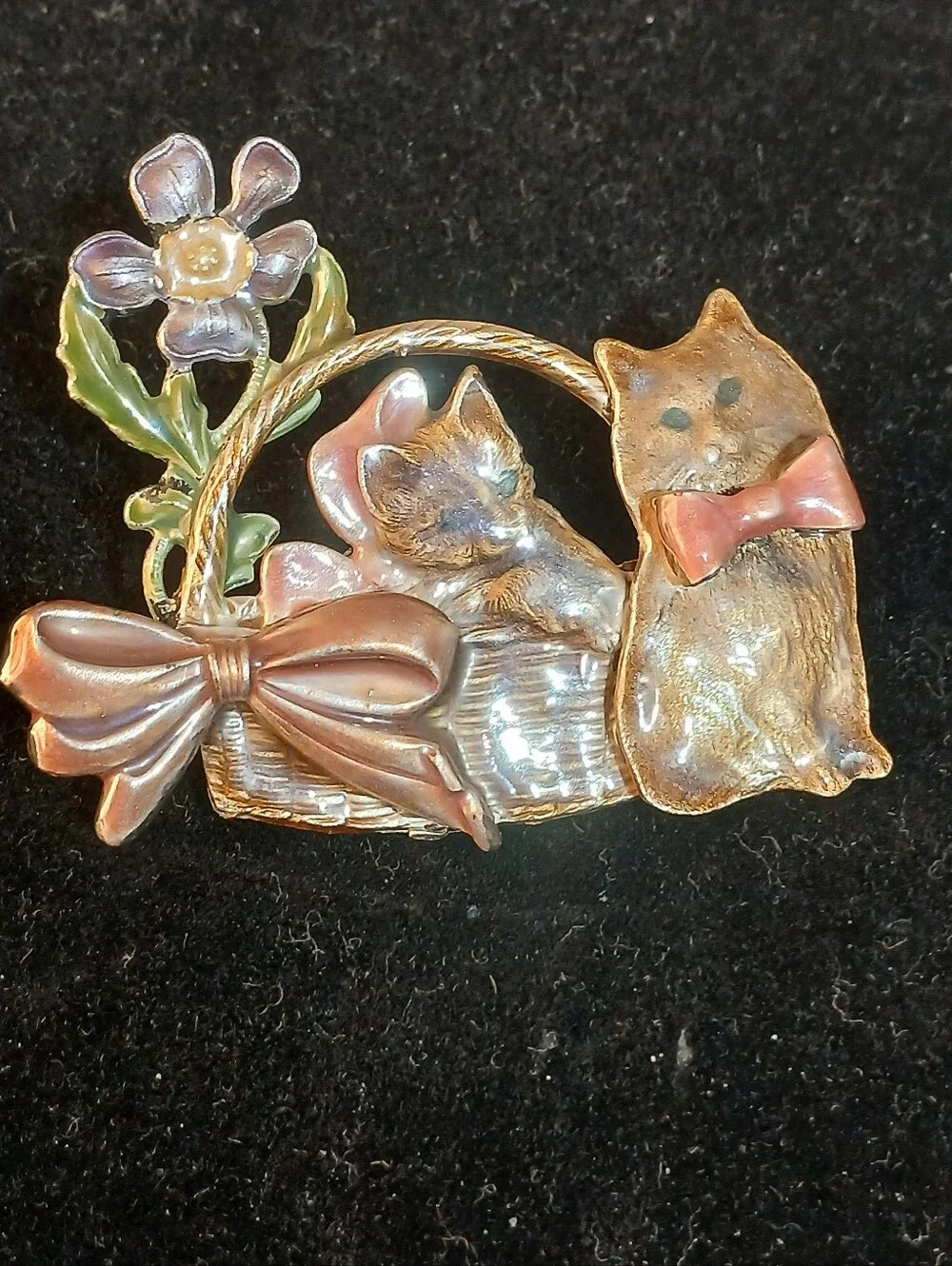 Kenneth Cole Cat Basket Enamel Pin - Pink Bow & Flower
